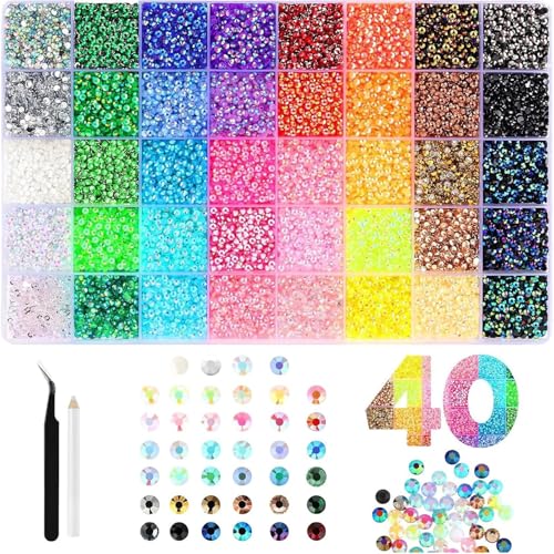 32000 Piece Bedazzler Kit, 40 Colours Resin Rhinestones, 3 mm Rhinestone Bedazzling Kit, Colourful Flatback Rhinestones for Nail Design, Face Make-Up, Crafts