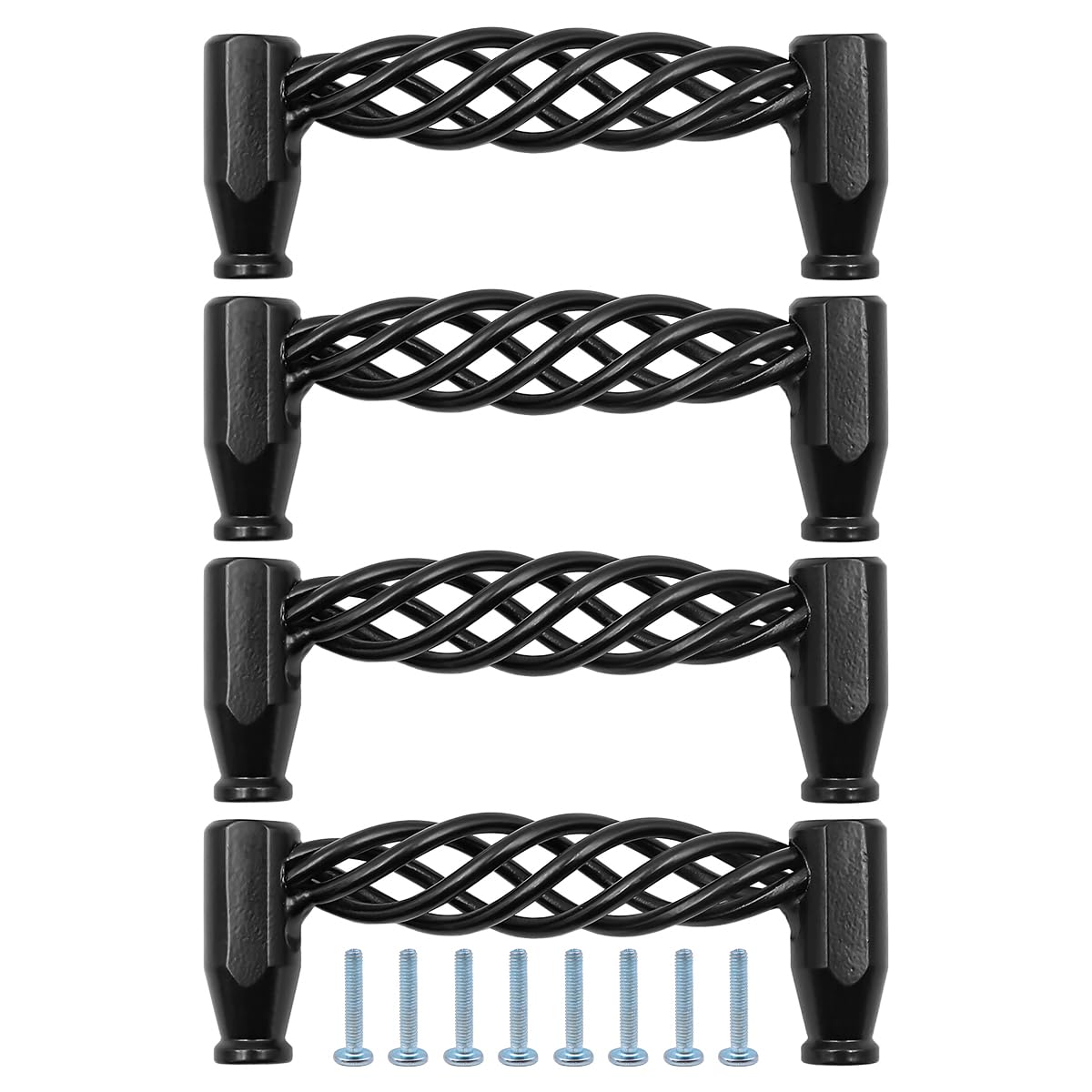 ZONADAH Set of 4 Traditional Drawer Cabinet Handle, Hole Distance 96mm, Metal Bird Cage Furniture Door Pull Handles, Antique Bow Handle, Drawer, Door, Cupboards, Bathroom, Kitchen, Black