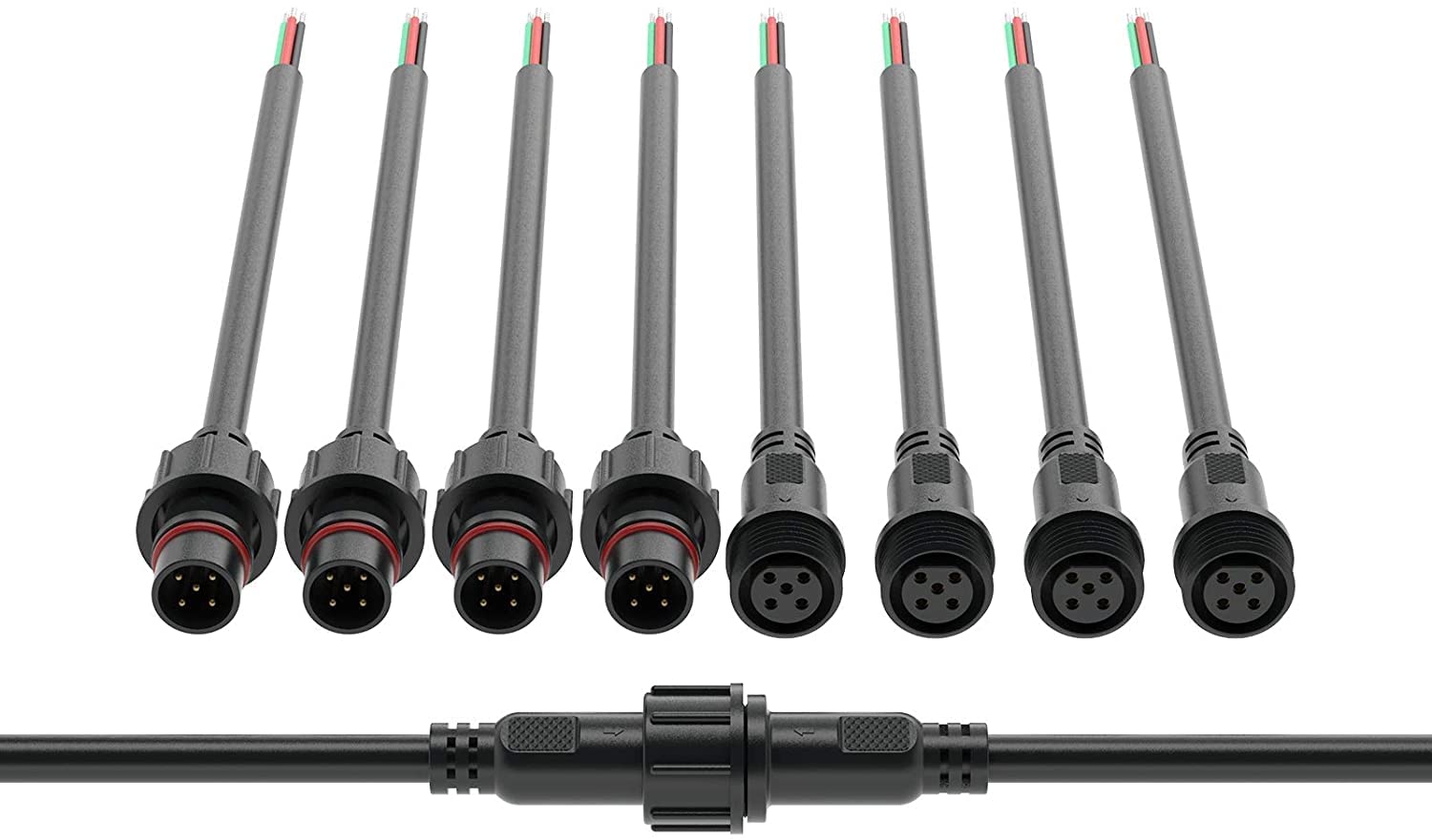BTF-LIGHTING 5 Pin Waterproof Electrical Connector 22AWG IP65 Male Female Connector 7.87in/20cm Extension Cable for Truck Boat Indoor/Outdoor LED Strip Lights/String 22mm Nut Big Size 5 Pairs