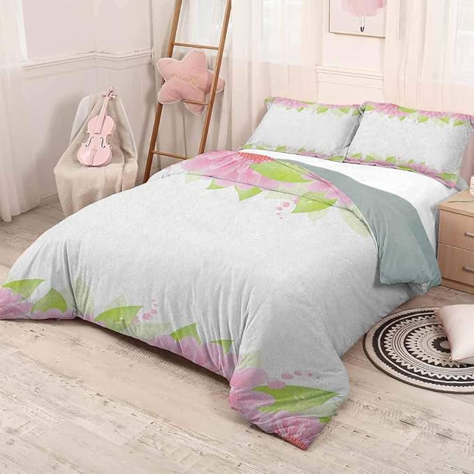 prunushome Pink and White Bedding Duvet Cover SetBotanical