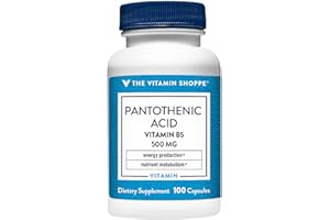 The Vitamin Shoppe Pantothenic Acid 500mg Vitamin B5 - Energy Production & Hair Skin Nails | Essential B Vitamin | 100 Capsules | Beauty