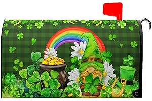 GRANBEY St Patrick's Day Mailbox Cover Green Gnome Magnetic Mailbox Covers Green Buffalo Plaid Good Luck Leaf Rainbow Decorative Magnetic Mailbox Covers Standard Size 21x18 Inch for Home Outdoor Garden