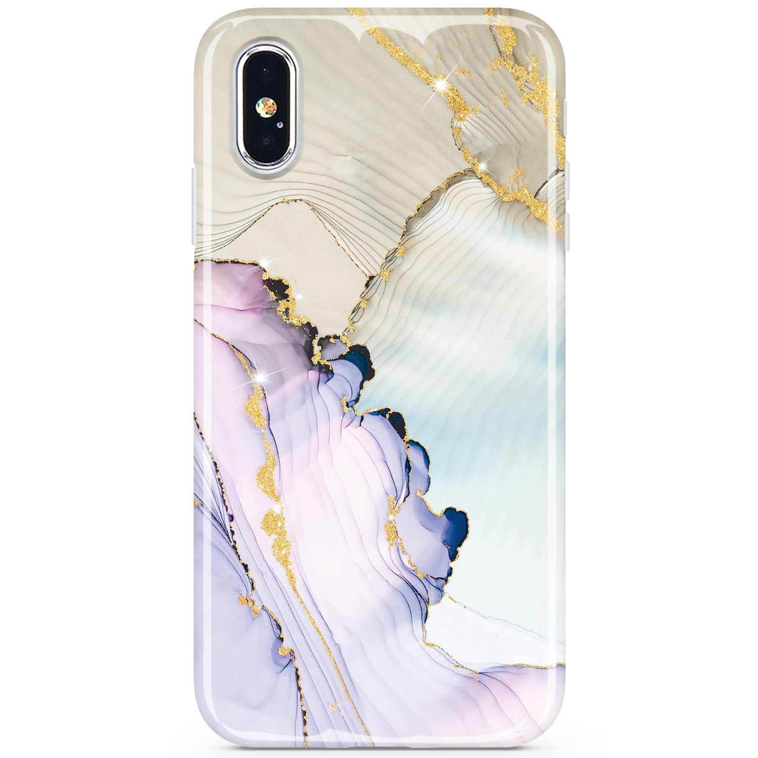 JIAXIUFEN Compatible with iPhone X iPhone XS Case Gold Sparkle Glitter Marble Slim Shockproof TPU Soft Rubber Silicone Cover Phone Case for for iPhone X iPhone XS - Mint Green Purple