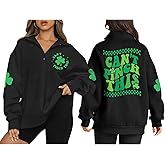 ALIREVERIE Womens St Patricks Casual Long Sleeve Shirts Quarter Zipper Irish Oversized Clover Sweatshirt Can't Pinch This M
