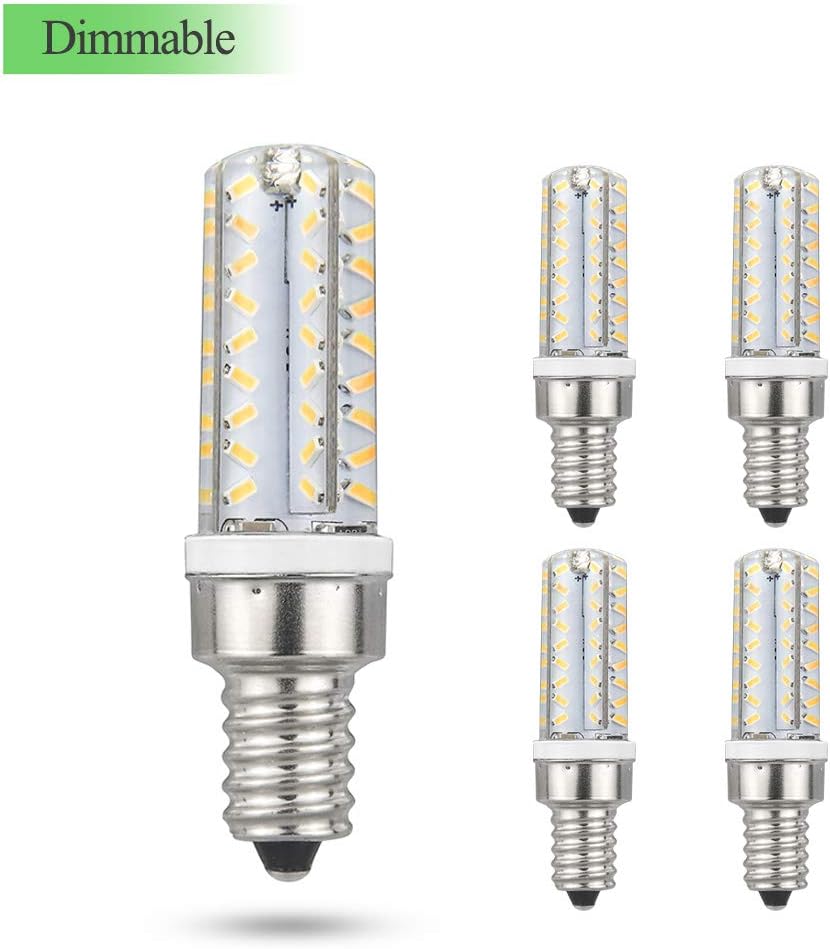 E12 LED Bulb 3000K Dimmable , 4W(40W Halogen Equivalent) 300Lumens E12 Candelabra Light Bulbs, AC 120V Soft White E12 Base Bulbs for Ceiling Fan Light,Chandeliers,Table Lamps,Cabinet -5 Pack
