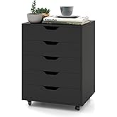 IFANNY File Cabinet, Mobile Filing Cabinet w/Universal Wheels & 5 Drawers, Wood Printer Stand with Storage, Rolling File Cabi