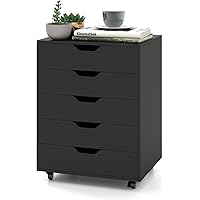 IFANNY File Cabinet, Mobile Filing Cabinet w/Universal Wheels & 5 Drawers, Wood Printer Stand with Storage, Rolling File Cabi