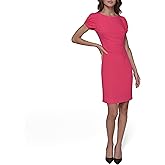 Karl Lagerfeld Womens Short Ruched Sleeve Jewel Neck Sheath Mini Dress