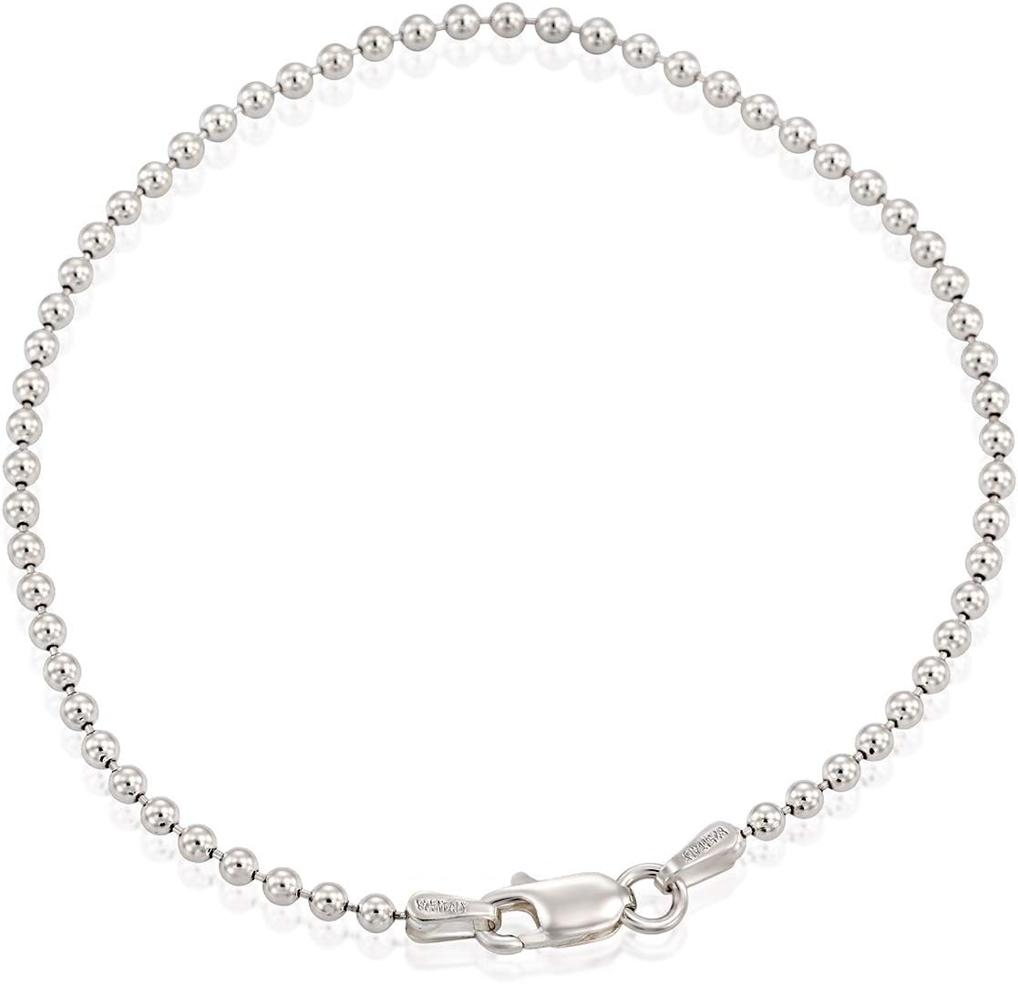 Italian Made Women's Bracelet 925 Sterling Silver 2.5 mm Ball Beads Chain Bracelet, 7.5"