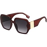 AMOMOMA Vintage Oversized Square Sunglasses for Women,Fashion Big Sun Glasses UV400 Protection AM6636