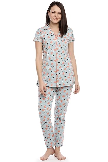 Womens Printed Maternity Nightsuit -Top and Bottom Set