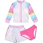 Jxstar Girls 3 Piece Rash Guard Sets Summer Swimsuit Long Sleeve Bathing Suit for 3-12 Years