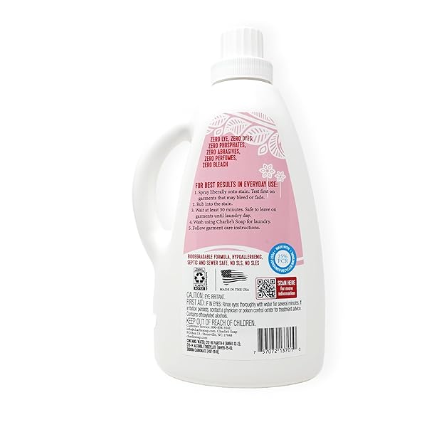 CHARLIE’S SOAP LAUNDRY PRE-SPRAY STAIN REMOVER REFILL (75.0 FL OZ), NATURAL LAUNDRY PRETREAT AND STAIN REMOVER (ONE 75OZ REFILL)
