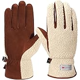 Harssidanzar Sherpa Gloves Women's Outdoor Winter for Gloves Genuine Suede Lined SL021US