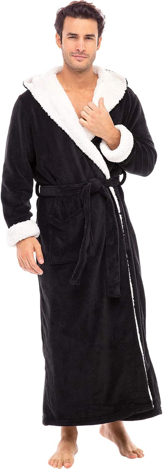 Alexander Del Rossa Men's Warm Fleece Robe with Hood, Plush Sherpa Big and Tall Bathrobe at  Men’s Clothing store