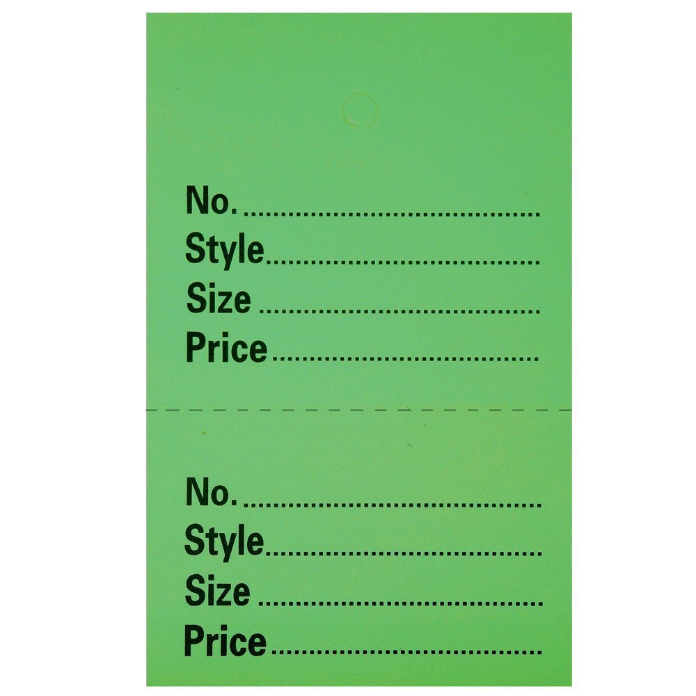 1000 UNSTRUNG Green Perforated Clothes/Garment Reference Stock Ticket/Tags/Labels P
