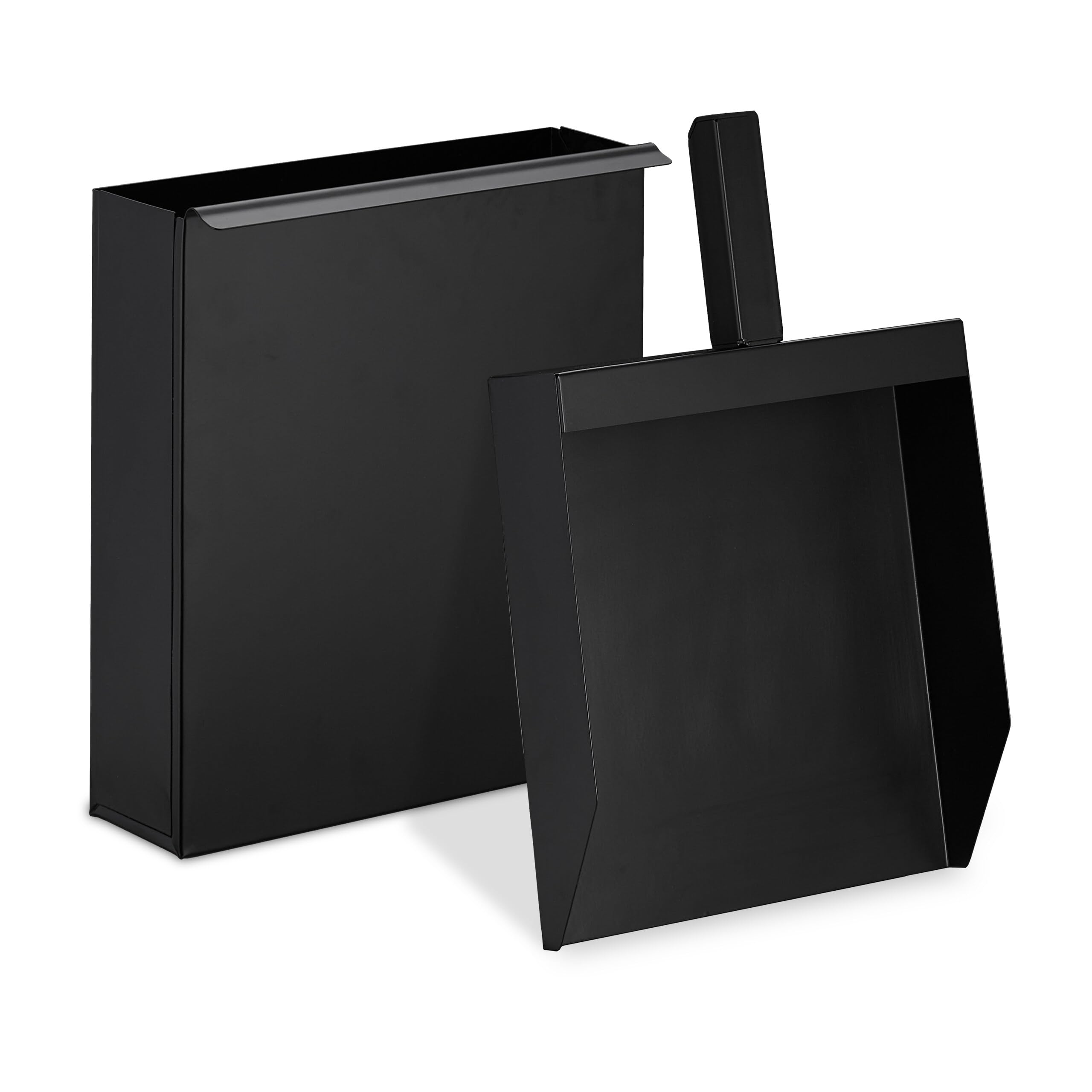 Relaxdays Ash Bucket with Insert Shovel, Narrow Coal Container for Fireplace, Grill, Oven, HWD: 9 x 23.5 x 35 cm, Black