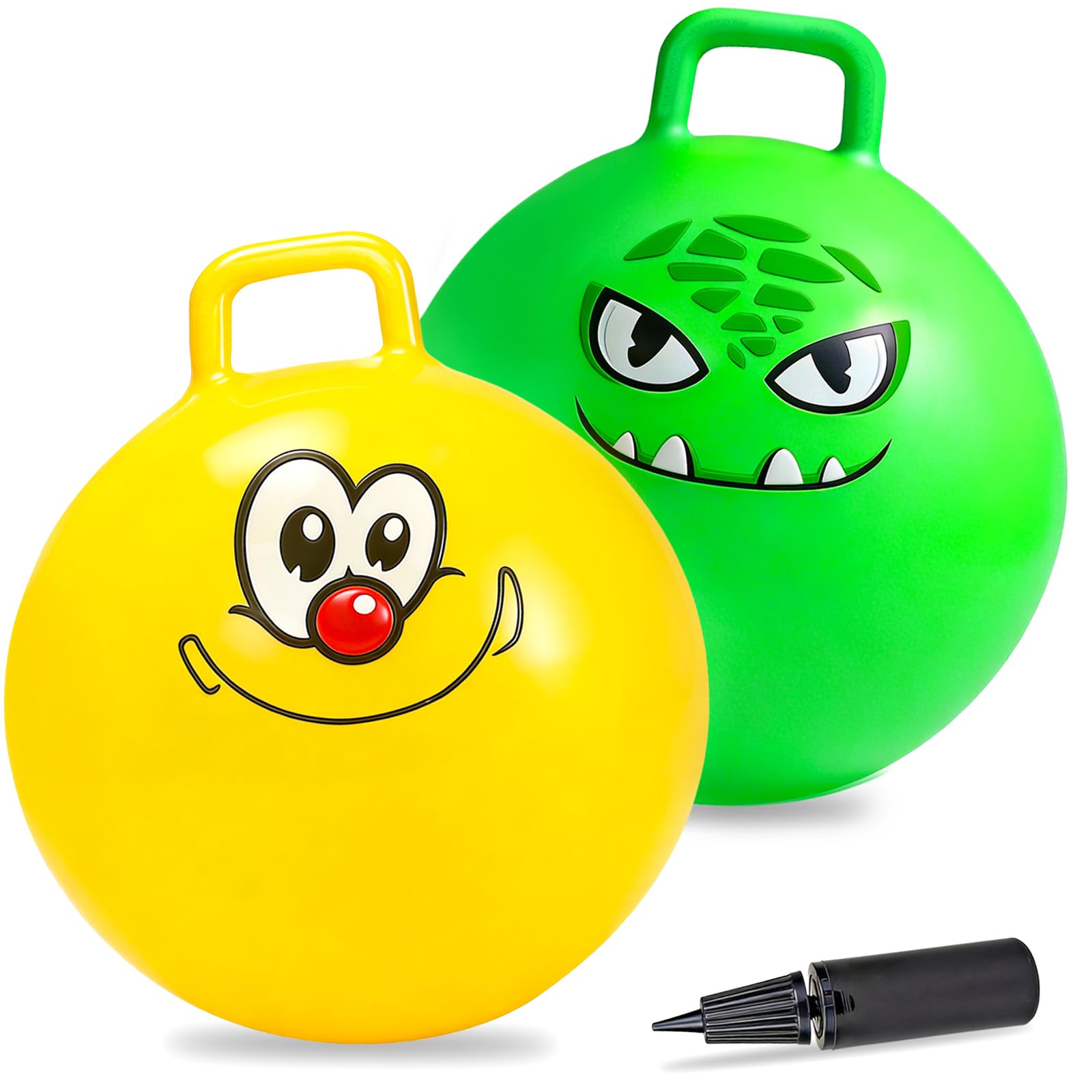 Hymaz Space Hopper for Kids Ages 3+, 18 Inch Jumping Ball Bouncy Hoppers with Handle, Inflatable Exercise Balance Toys for Indoor Outdoor Garden Games for Boys Girls (2P Hopper Balls-Yellow+Green) — image 1