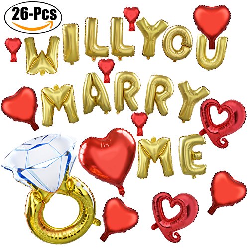 Coxeer wedding balloons, 26 pcs foil will you marry me diamond ri…