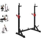 BESTHLS Adjustable Squat Rack Stand with Barbell Rack, Weight Plate Holder, J Hooks,Dip Bar Station for Bench Press Strength Training Max Load 550LBS Suitable