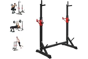 BESTHLS Adjustable Squat Rack Stand with Barbell Rack, Weight Plate Holder, J Hooks,Dip Bar Station for Bench Press Strength Training Max Load 550LBS Suitable for Gym and Home Fitness