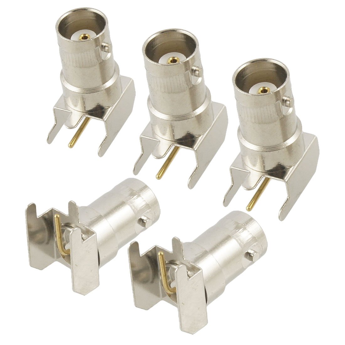sourcing map 5 Pcs BNC Female Right Angle Solder PCB Mount RF Connector Adapter