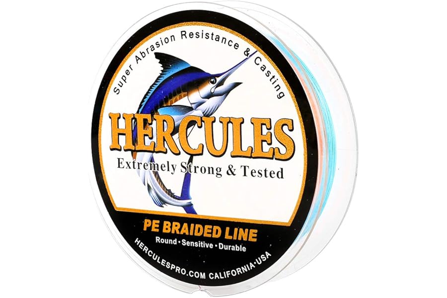 HERCULES Cost-Effective Super Cast 8 Strands Braided Fishing Line 10LB to 300LB Test for Salt-Water,109/328/547/1094 Yards(100M/300M/500M/1000M),Diam.#0.12MM-1.2MM,Hi-Grade Performance,Variety Colors
