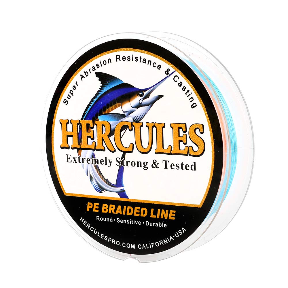 Hercules Super Cast 300M 328 Yards Braided Fishing Line 50 LB Test for Saltwater Freshwater PE Braid Fish Lines Superline 8 Strands - Multi-color, 50LB (22.7KG), 0.37MM