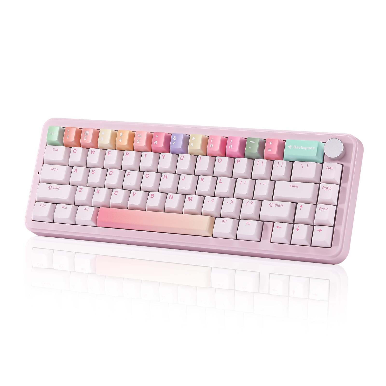 Photo 1 of YUNZII B68 Wireless Mechanical Keyboard,Tri-Mode BT5.0/2.4GHz/USB-C,Cute PBT Keycaps,Hot Swappable Creamy Typing Gasket Mounted,RGB Backlit NKRO for Win/Mac (Pink, Milk V2 Switch)