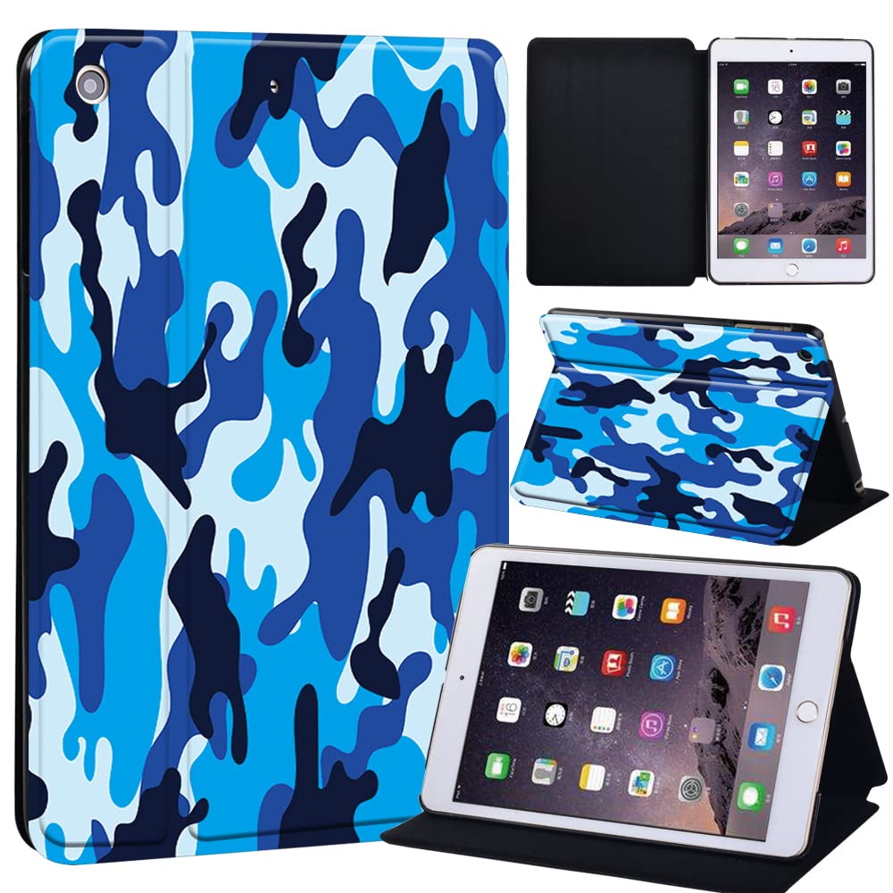 Camouflage Printed Case for iPad Mini 1/2/3, Lightweight Trifold Stand Case with Auto Sleep/Wake, Microfiber Lining, Hard Back Cover for iPad Mini 1/Mini 2/Mini 3 (blue camouflage)