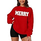 Senert Merry Sweatshirts for Women Crew Neck Hoodies Sweaters Cute Fall Clothes with Fleece Lining