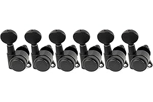 Musiclily Pro 6-in-line 18:1 Ratio Full Sealed Locking Machine Heads Tuners Tuning Pegs Keys with Vintage Oval Button 45 Degree Screw for Strat Tele Style Electric Guitar, Black