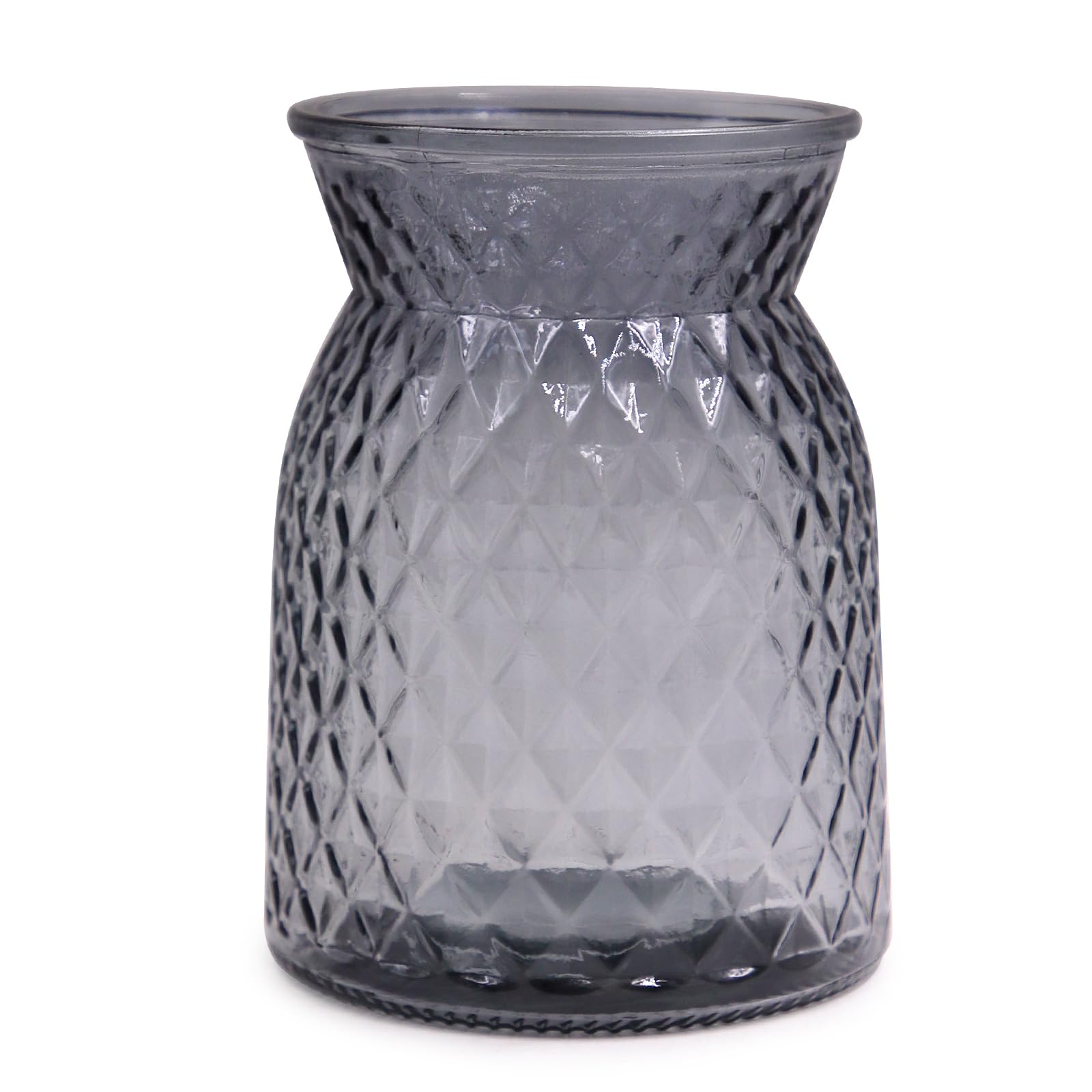 OFFIDIX Glass Flower Vase Lattice Texture Modern Conical Decorative Vase for Table Home Decor Office Wedding Living Room (Grey)