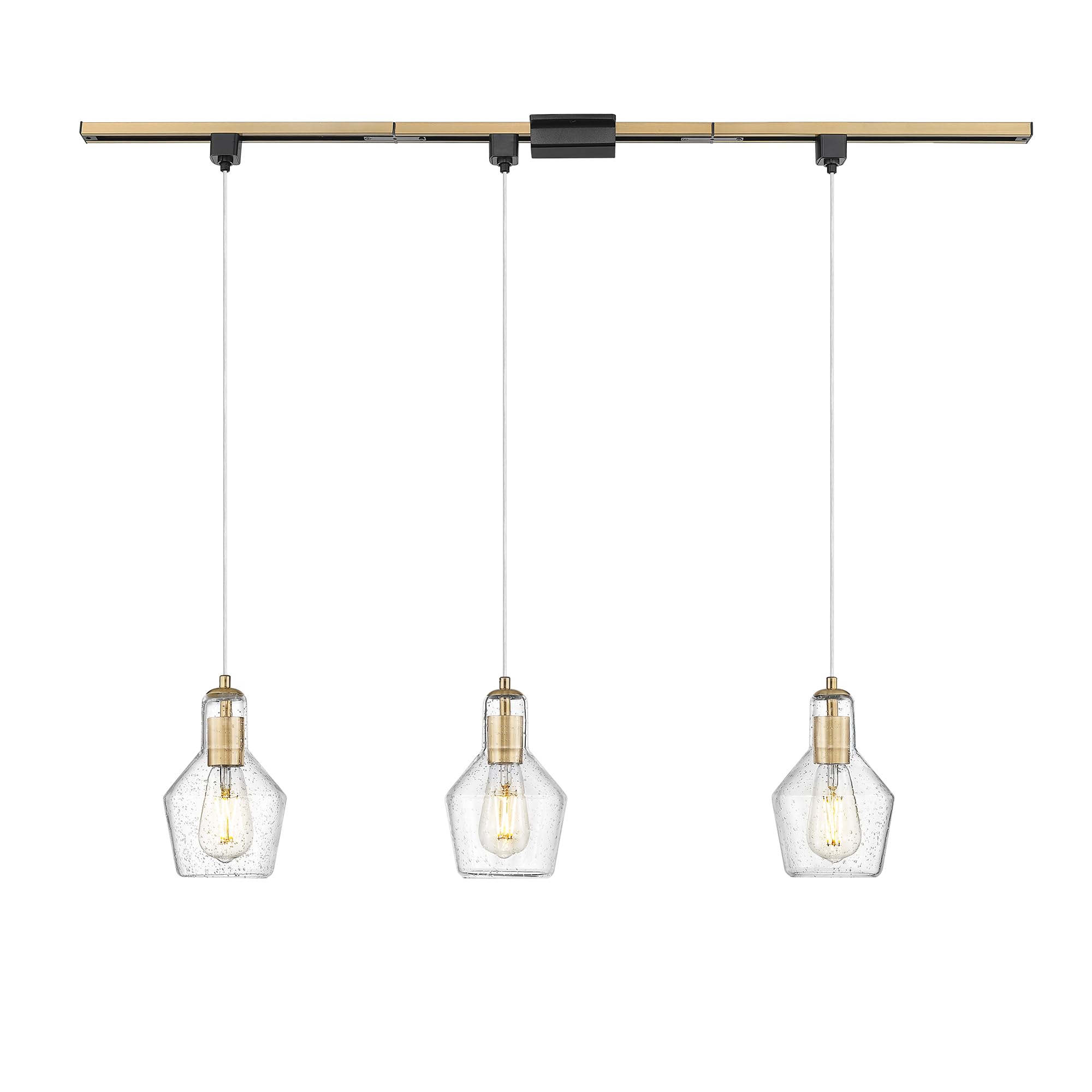 Photo 1 of (UNTESTED) Emliviar 3-Light H-Type Track Ceiling Light Fixture with Seeded Glass Shade, Kitchen Pendant Lamp Include H Type Track Lighting Rail for Dining Room in Brushed Gold Finish, DYE286TP-3 BG