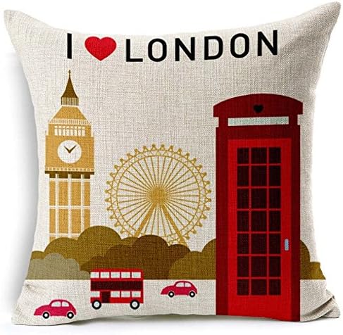 Plbfgfcover London Features British Street Building Red Telephone Booth Theme Throw Pillow Case Cotton Blend Linen Cushion Cover Sofa Decorative Square (24X24In)