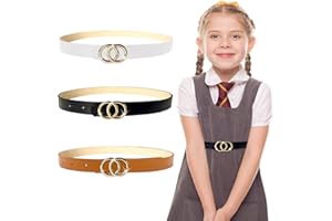 ULENDIS Kids Leather Skinny Belts for Girls, Adjustable Girls Belts with Double O-Ring Buckle