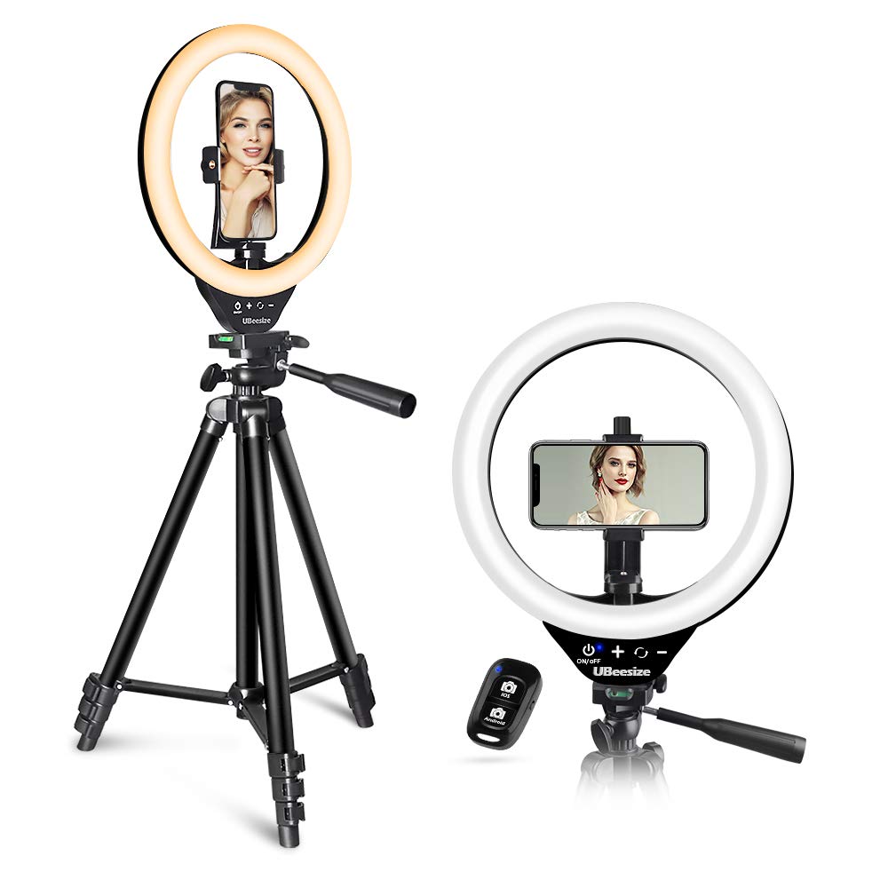 UBeesize 10" LED Ring Light with Stand and Phone Holder, Selfie Halo Light for Photography/Makeup/Vlogging/Live Streaming, Compatible with Phones and Cameras