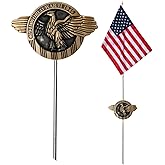 JRED WWII Grave Marker with 12x18 Inch American Flag Set, Aluminum Cemetery Plaque, 12x18 Inch US Flags on Stick with Retractable Stainless for All American Military Veterans