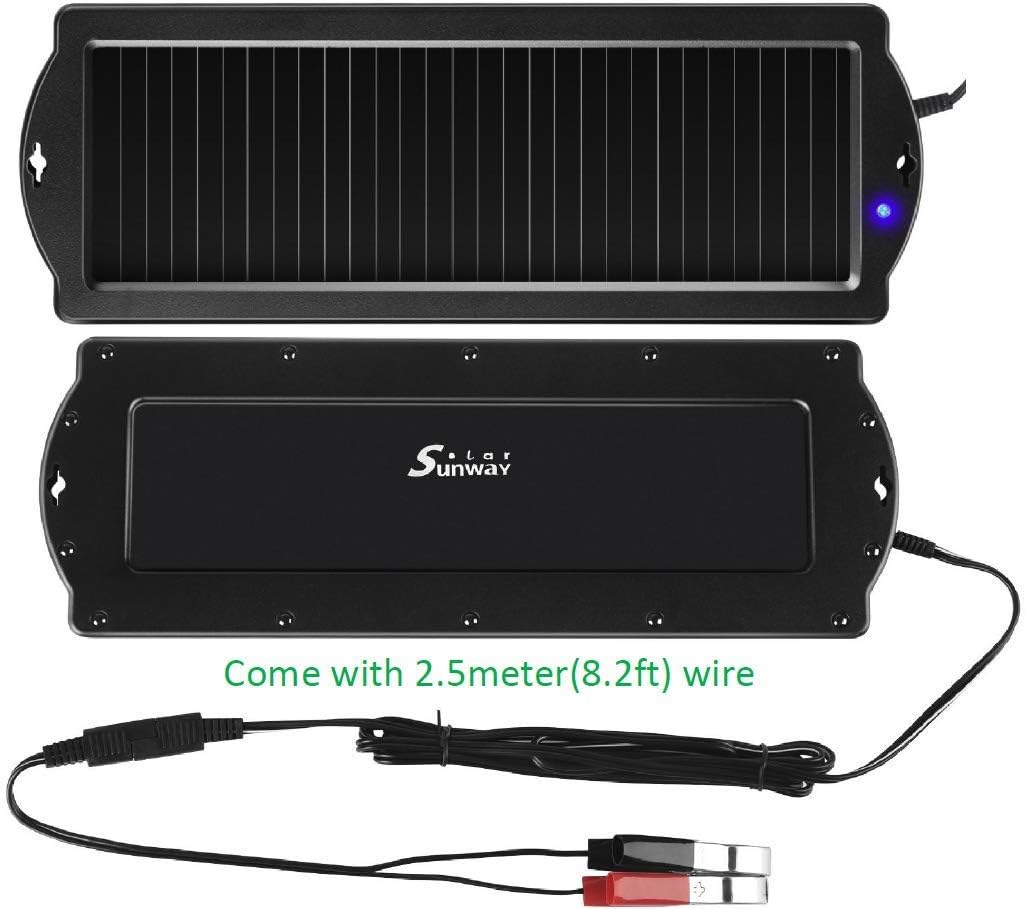 Sunway Solar Car Battery Trickle Charger & Maintainer 12V Solar Panel Power Battery Charger With Cigarette Lighter Plug Battery Clamp For Car Automotive Motorcycle Boat Marine Snowmobile Watercraft RV: Automotive