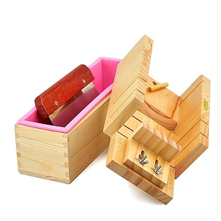 RoseFlower 3 Stück DIY Seifen Silikonform Set, 10.71'' Praktische Verstellbar Holz Seifenschneider Handgefertigt Seife DIY We