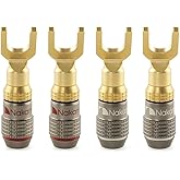 Nakamichi FanLock Excel Series 24k Gold Plated Spade Connector Banana Plug 10 AWG - 18 AWG Gauge Size 4mm for Speakers Amplifier Hi-Fi Home Theatre Wire Cable Quick Connector, 4 Pcs (2-Pairs)