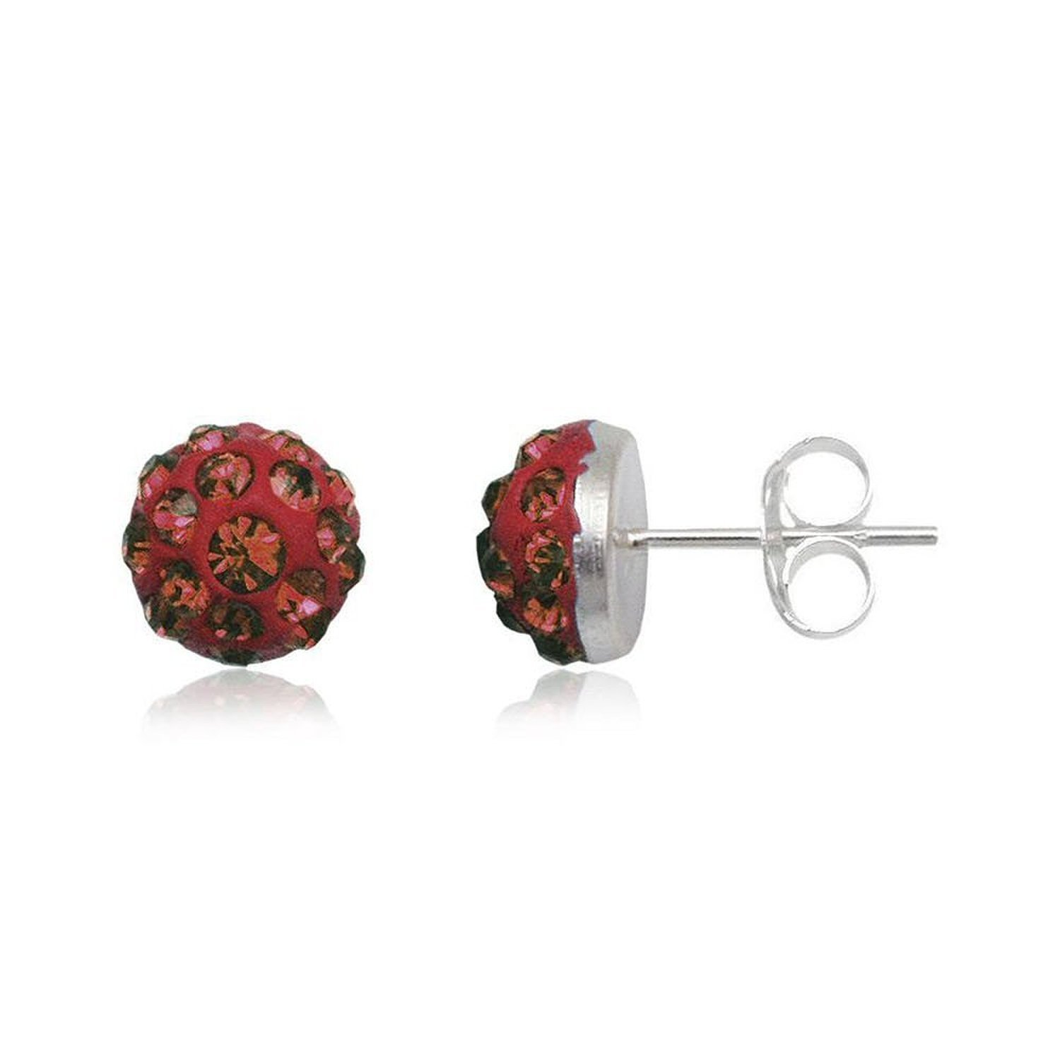 6MM Half Disco Ball Sterling Silver Stud Earrings/Ear Studs for Women Ladies Girls - 925 Sterling Silver Round Austrian Crystal Earrings - RED LIGHT SIAM. 6-RLS1 โ image 1
