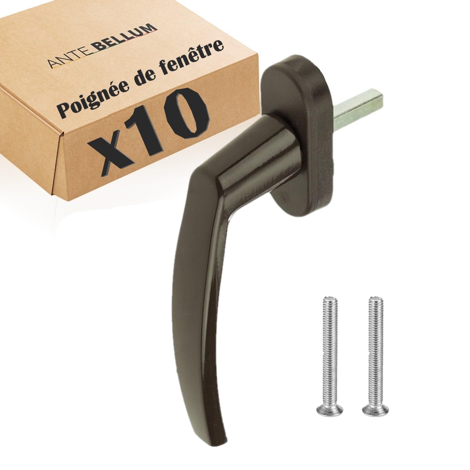 Ante bellum Brown Aluminium Window Handle - Safe and Stylish Accessory for Windows and Doors with 35mm Long pin. Suitable for Most Standard Windows. (Brown, 10 Units)