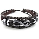 KONOV Mens Womens Leather Bracelet, Love Infinity Charm Bangle, Fit 7-9 inch, Brown Silver