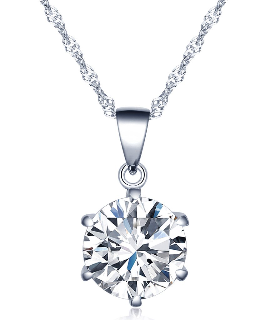 Infinite U Fashion Simple 925 Sterling Silver Cubic Zirconia 6 Claws Pendant Necklace for Women/Girls, Silver-S