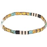 BXDA Tila Flat Beaded Stretch Bracelets for Women Girls, Unique Colorful Stackable Square Beads Miyuk Link Bracelet Summer Beach Trendy Jewelry Gift