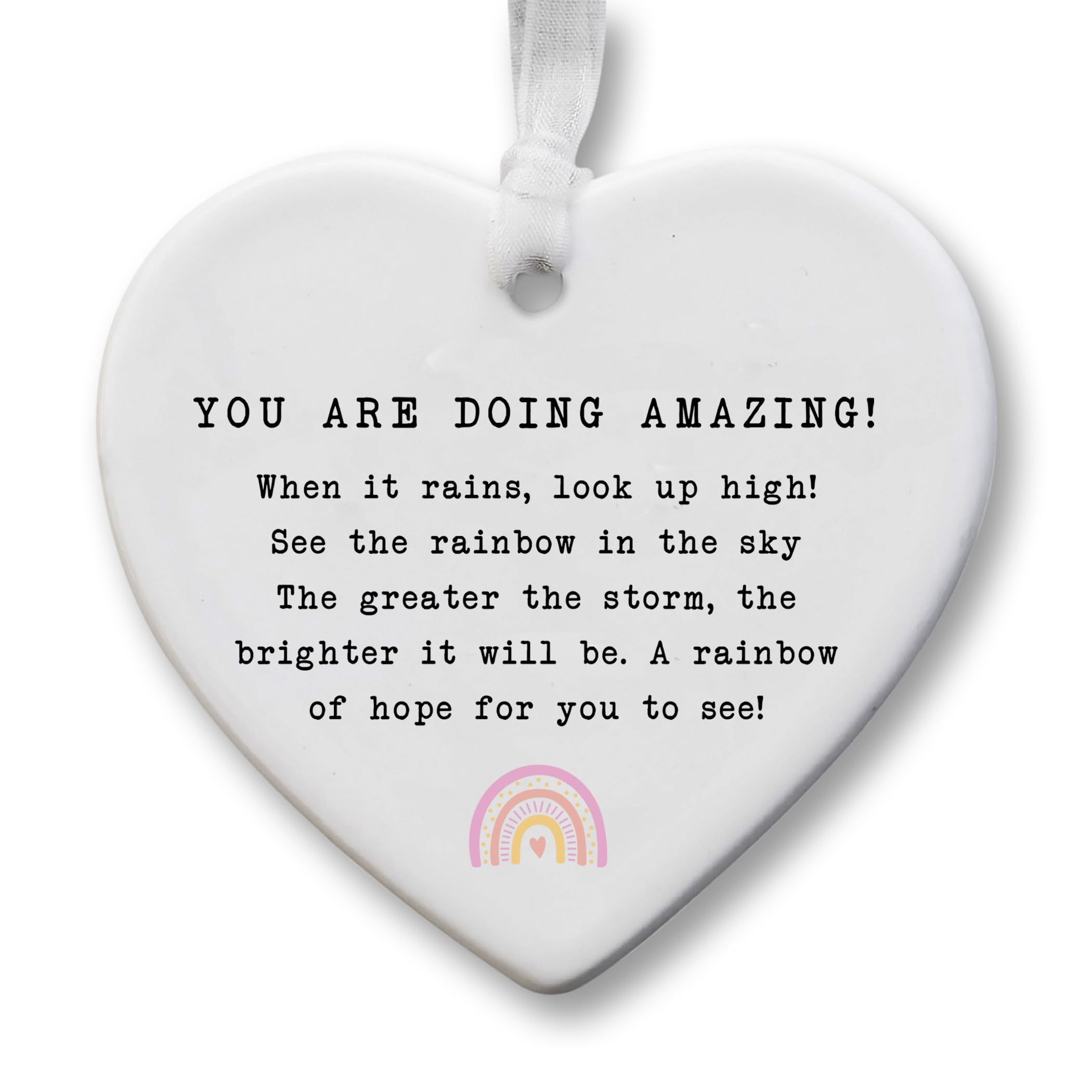 You Are Doing Amazing Ceramic Heart Gift – Encouragement Keepsake – Positive Affirmation Gift – Cheer Up Ornament with Rainbow – 8cm x 7cm