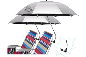 NBtoUS 2 PACK Beach Umbrella with Universal Clamp, UPF 50+ 360 ° Adjustable Beach Shade Umbrella，Portable Outdoor Umbrella for Beach Chair（Not Include Chair