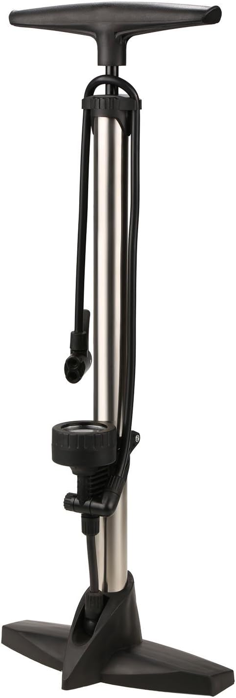 BIKFUN Bicycle Ergonomic Bike Floor Pump with Gauge/Smart Valve Head, Fits Schader and Presta Valve Types, Includes Needle to inflate Sports Balls for Volleyball, Football, Soccer, and Basketbal