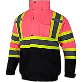 PALAMLY Safety Jackets for Women Reflective Hi Vis Winter Hoodie ANSI High Visibility Pink Construction Bomber Jacket
